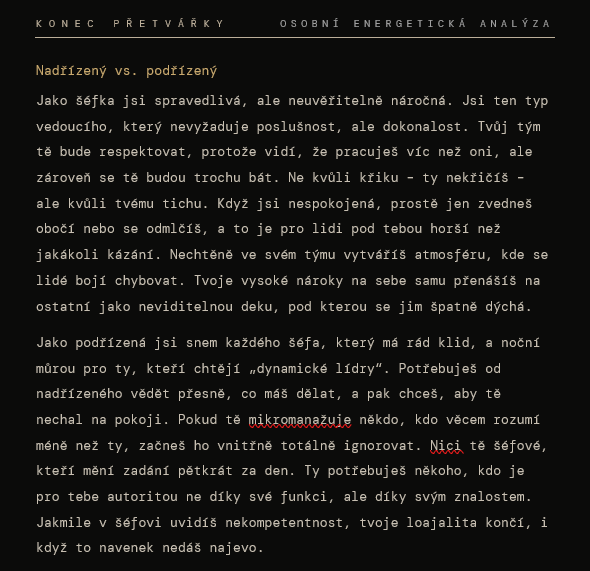 Ukázka z osobní analýzy Konec přetvářky